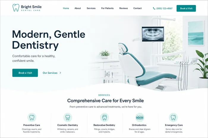 Polished dental website: Gentle Dentistry